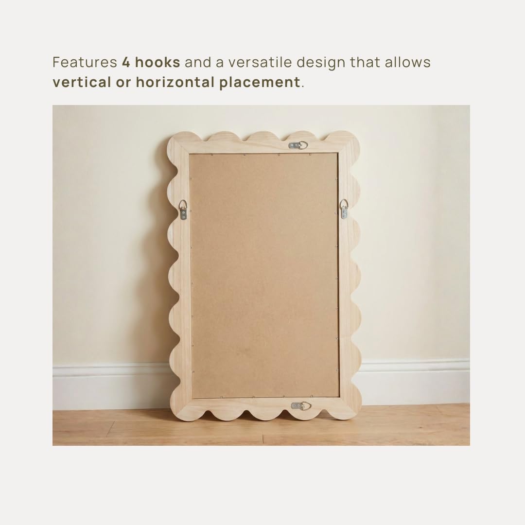 Scalloped Wall Mirror 24x36 Natural Wood Frame