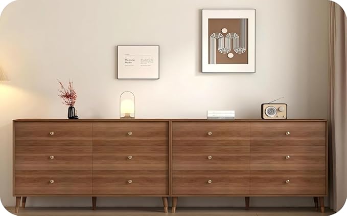 Modern 9 Drawer Dresser with Walnut Frame