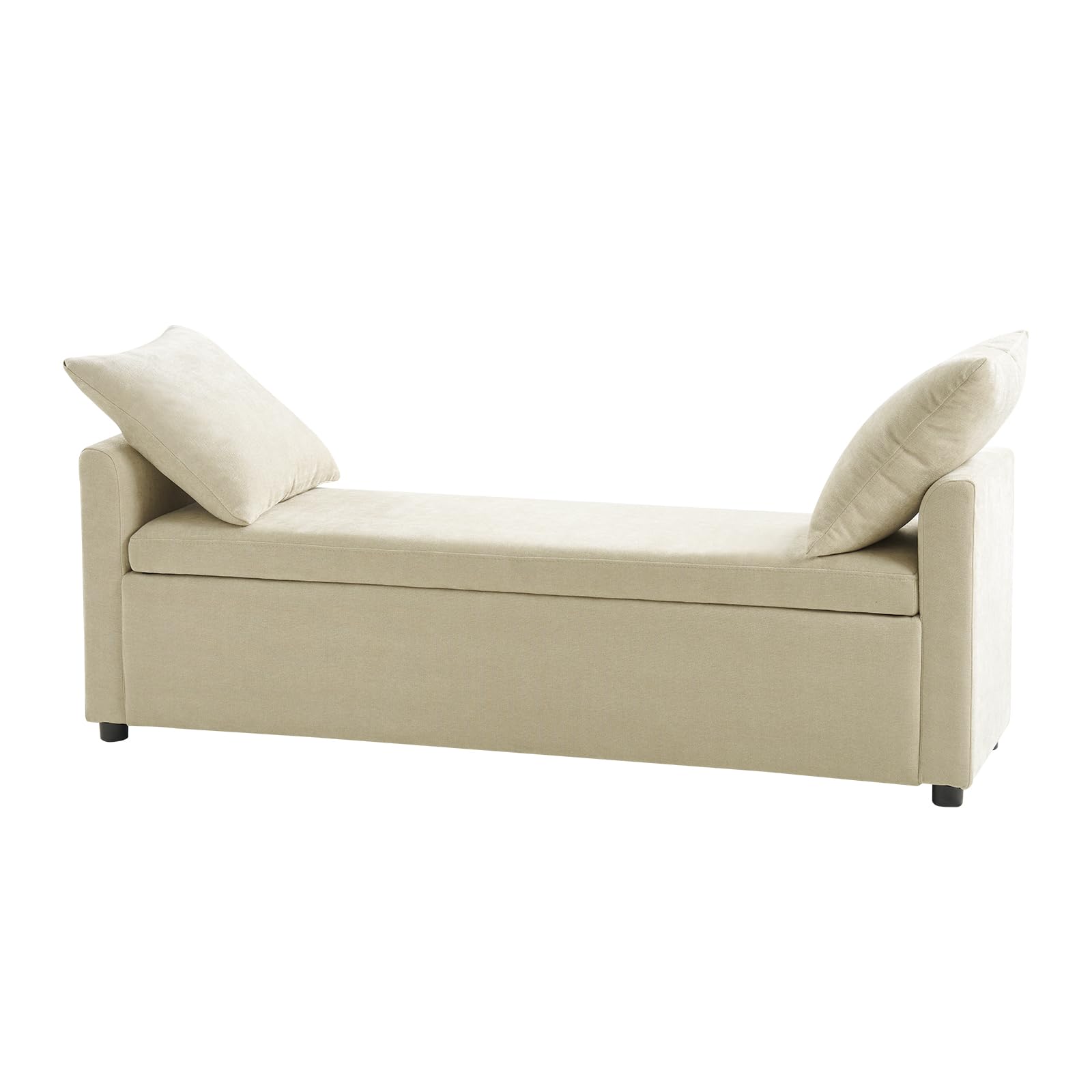 59.4" Modern Storage Bench with Throw Pillows - Beige Upholstered Ottoman
