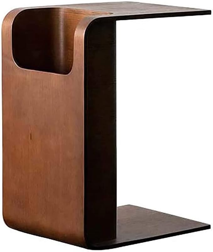 Wood C-Shaped End Table with Storage