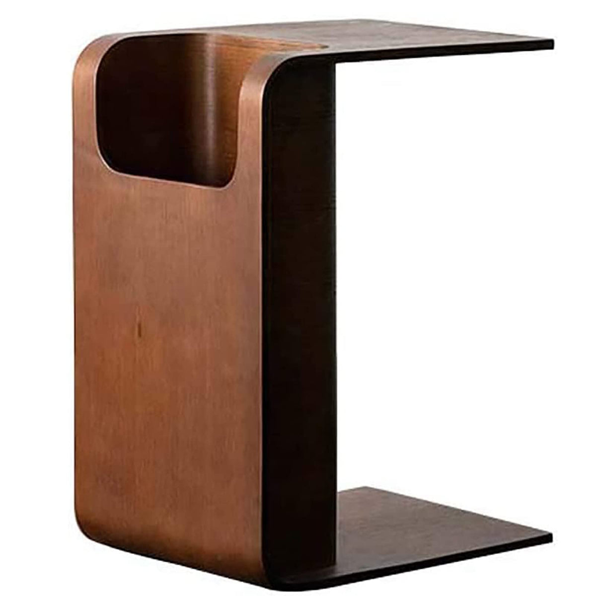 Wood C-Shaped End Table with Storage