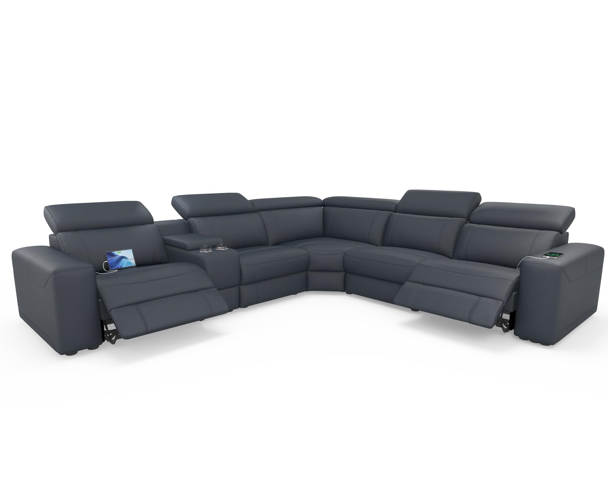 Power Recliner Sofa with Console - Electric Dual Reclining Leather Sectional Couch
