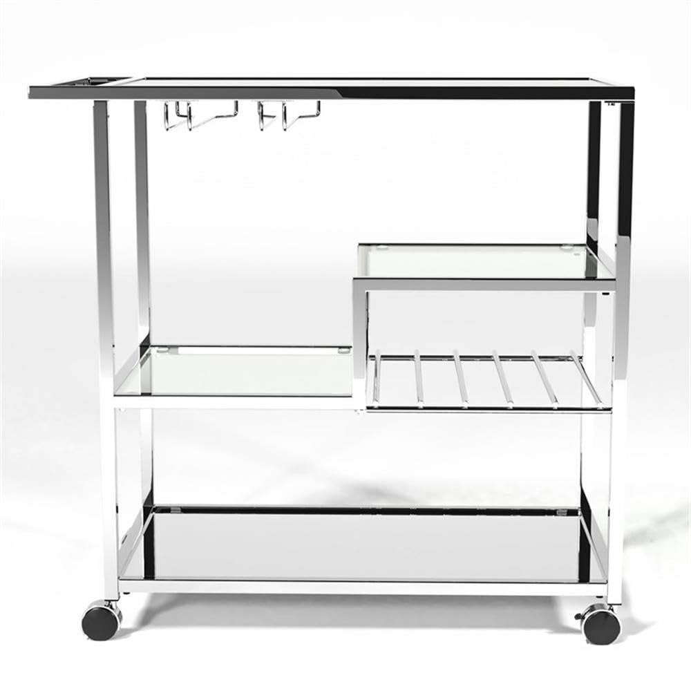 Contemporary Metal Bar Cart with Glass Shelves