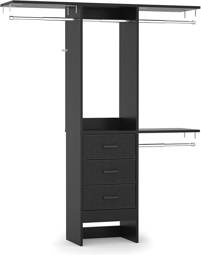 4ft Closet Organizer System with 3 Fabric Drawers and Adjustable Shelves