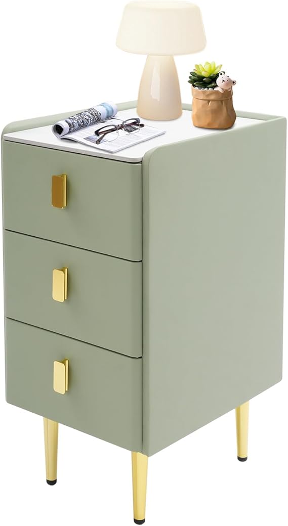 Nightstand with Drawers and Metal Legs