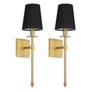 Hardwired Brushed Brass Wall Sconces Set of 2 with Black Fabric Shade