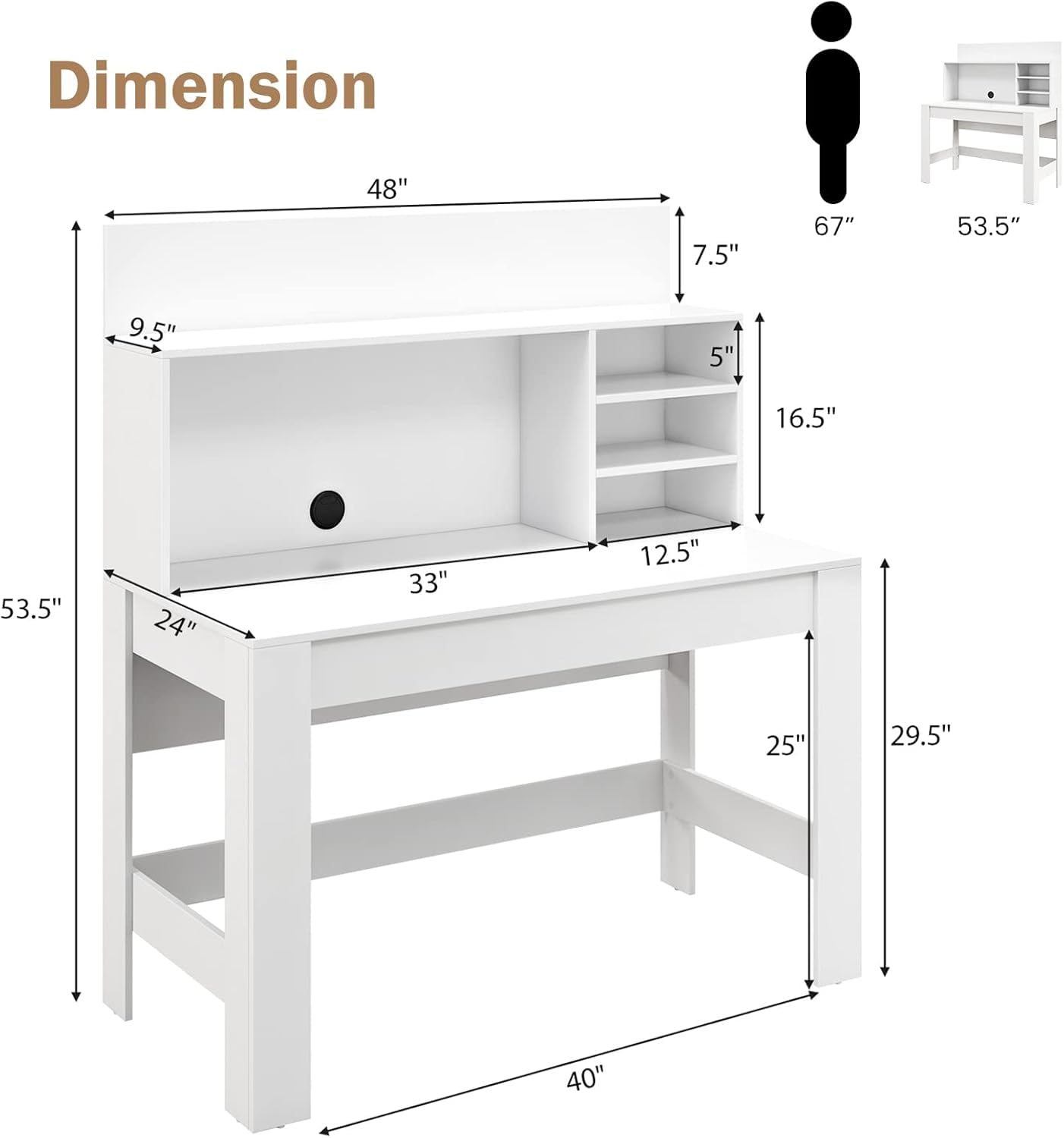 48" Computer Desk with Hutch and Storage Shelves