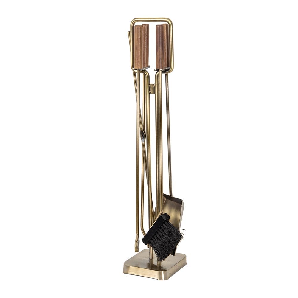 5-Piece Fireplace Tool Set with Walnut Handles