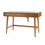 Mid-Century Modern Writing Desk with 3 Drawers and USB Charging