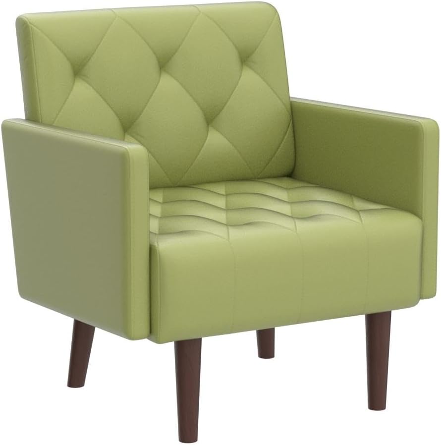 Green Faux Leather Accent Chair with Diamond Tufted Back