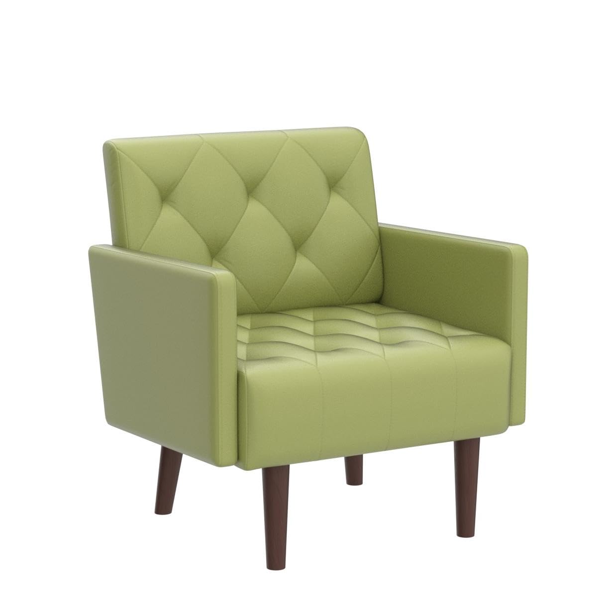 Green Faux Leather Accent Chair with Diamond Tufted Back