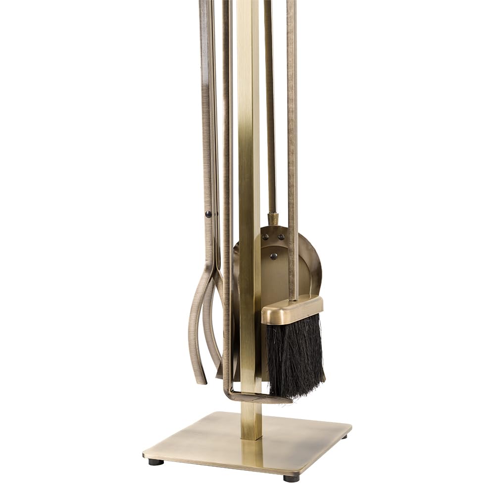5-Piece Fireplace Tool Set with Stand - Aged Brass Finish