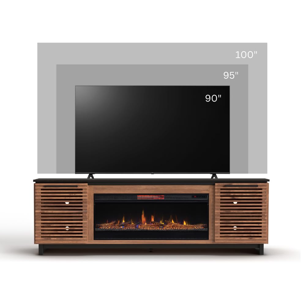 86" Electric Fireplace TV Stand with Solid Wood Construction