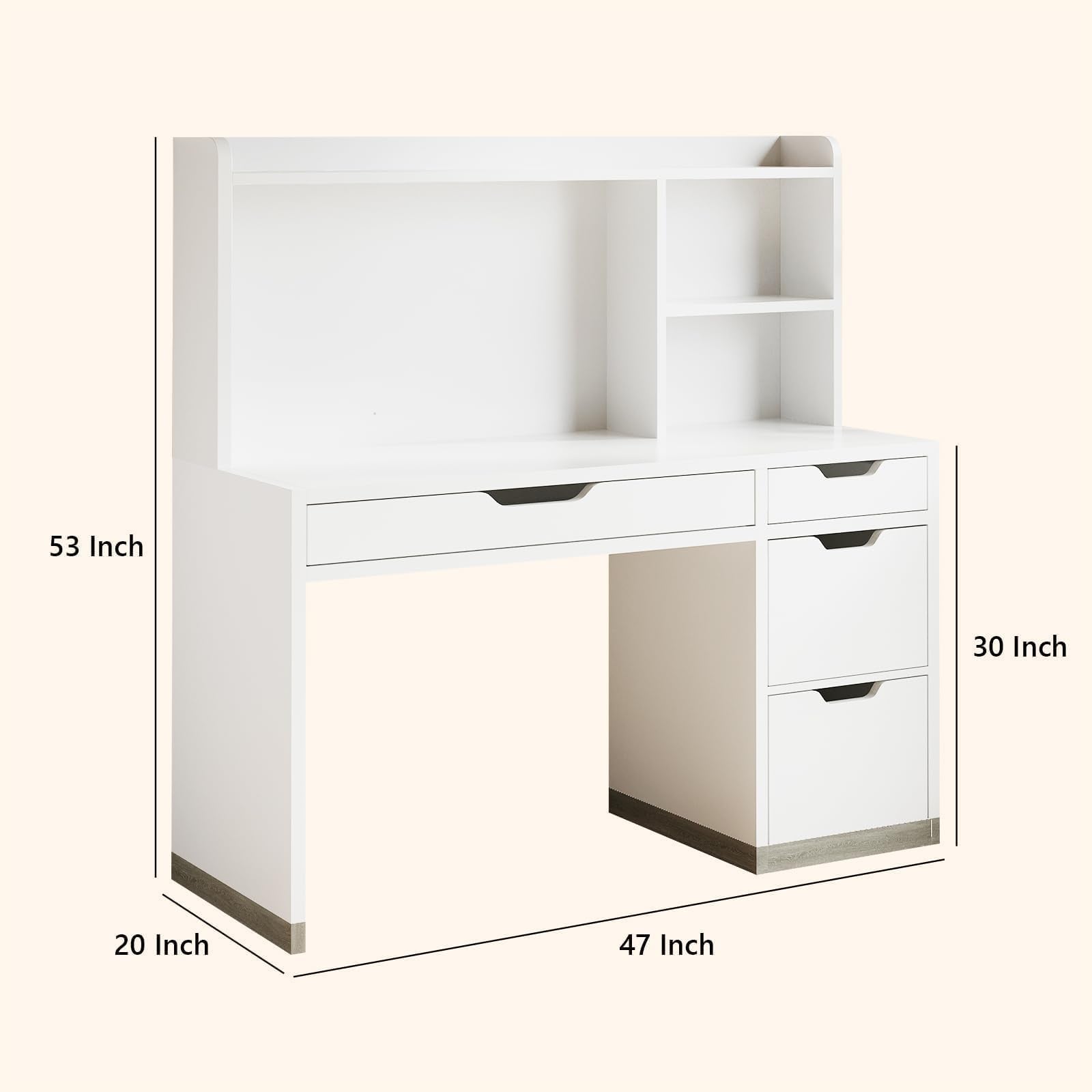 White Desk with Hutch and Drawers 53 Inch