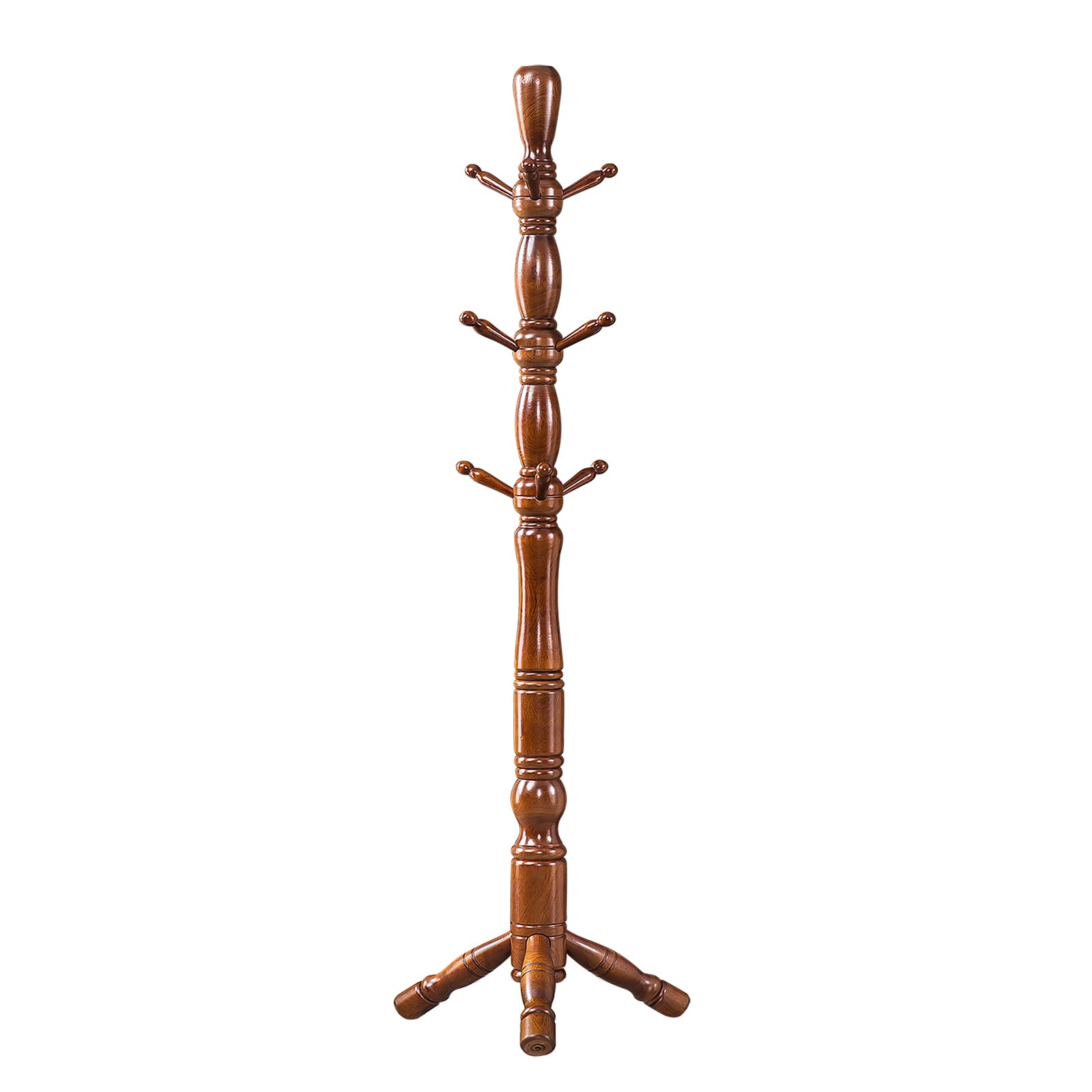 Wood Coat Rack Hall Tree with Triangle Base and 9 Hooks