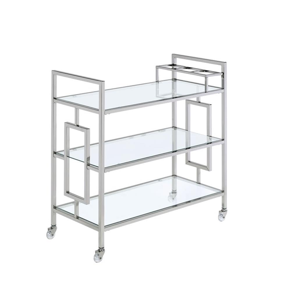 Contemporary Clear Tempered Glass Serving Bar Cart