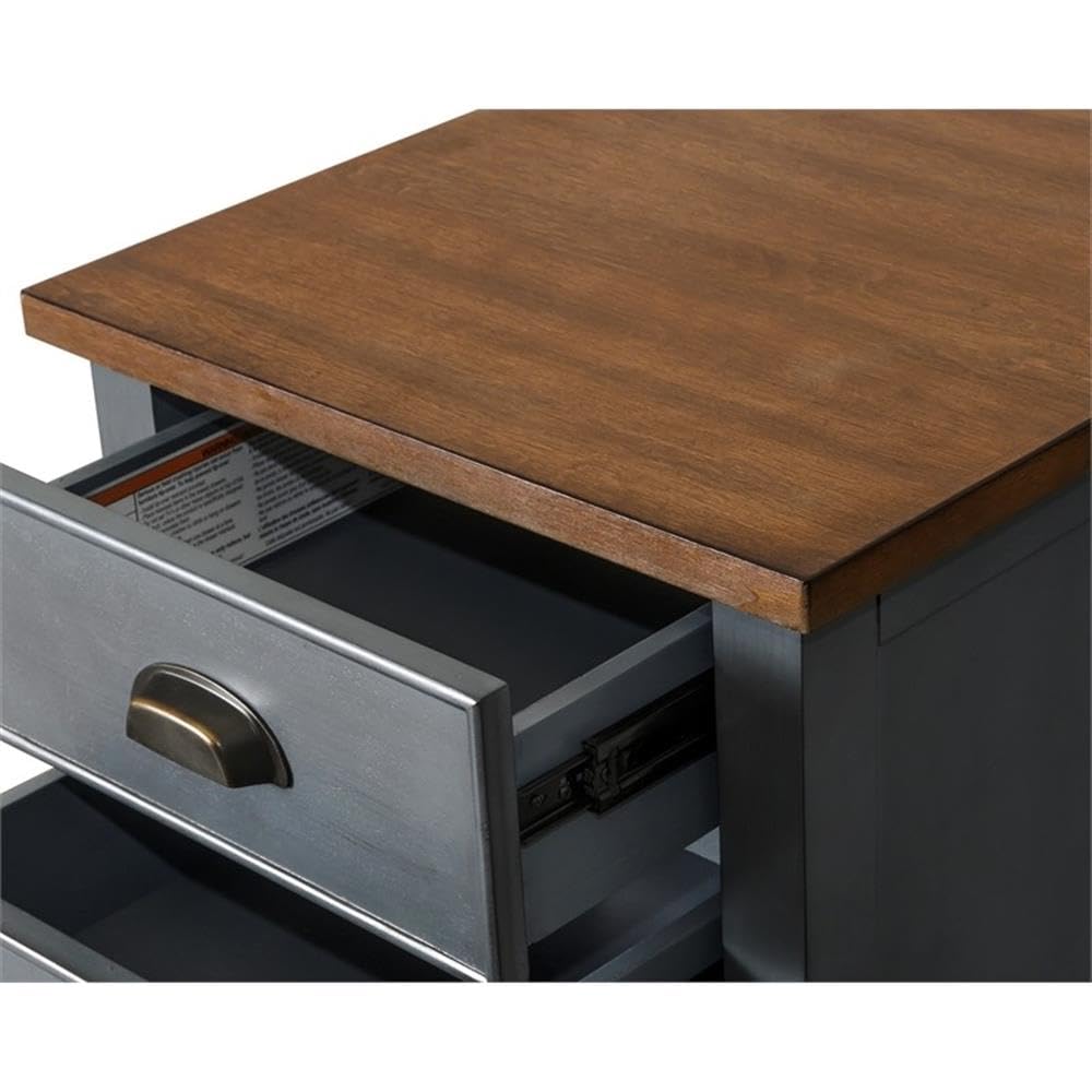 Dusty Blue Wood File Cabinet with Adjustable Shelves