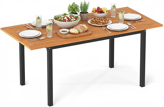 79 Inch Acacia Wood Outdoor Dining Table for 8