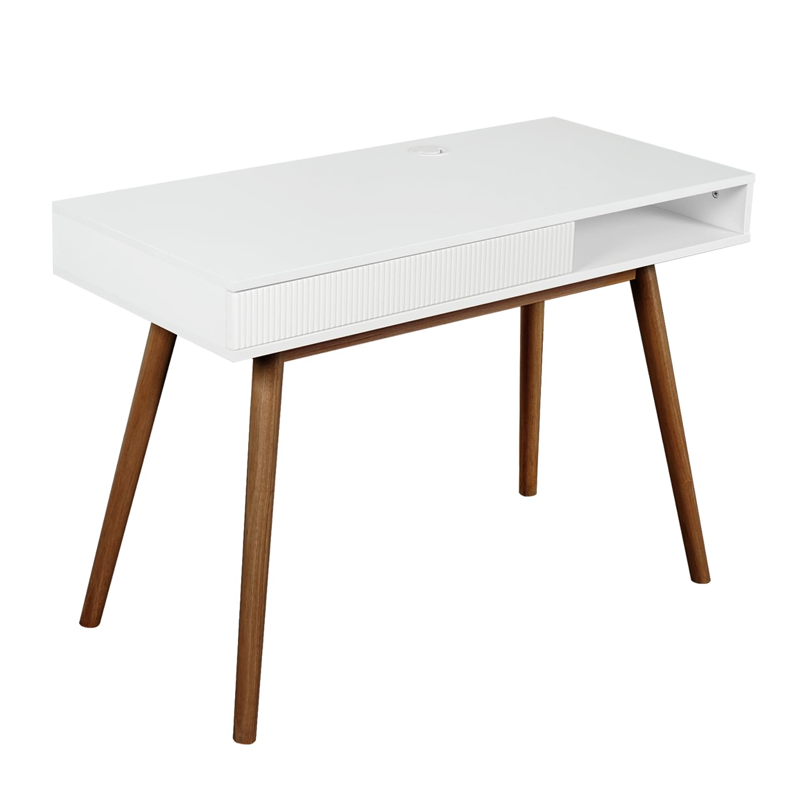 White Writing Desk with Drawers Mid Century Modern