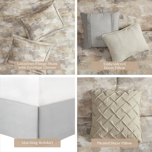 Queen Comforter Set - 7 Piece Abstract Gray