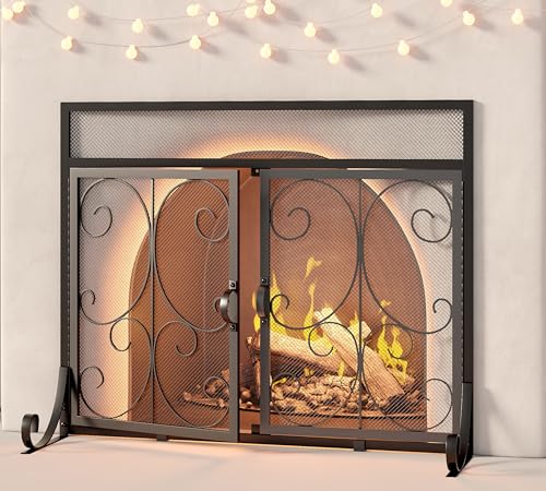 Flat Fireplace Screen with Scroll Design