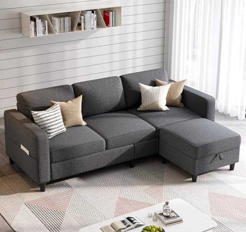 78" L-Shaped Sectional Sofa with Storage Ottoman