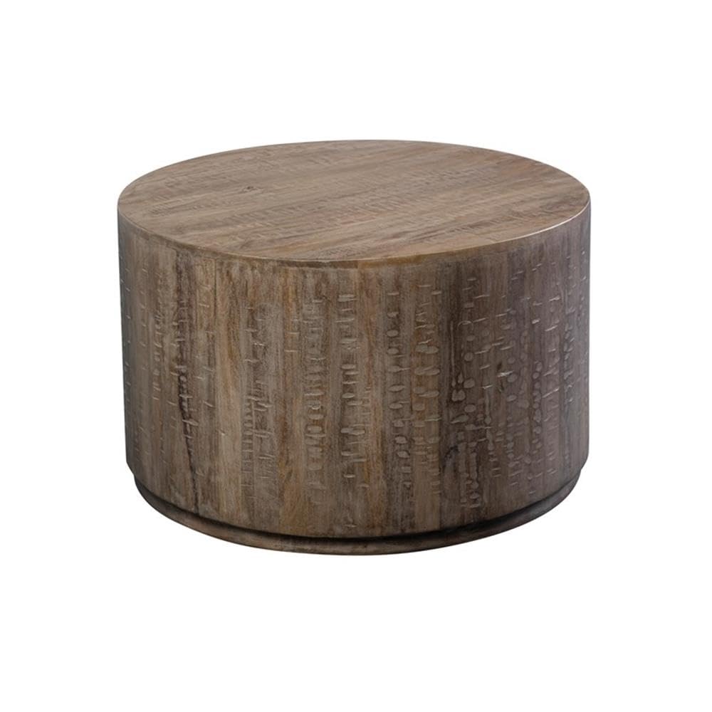 Round Drum Coffee Table Gray Wash Mango Wood