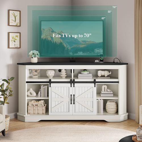 Farmhouse TV Stand with Mount and Power Outlet for 70 Inch TV