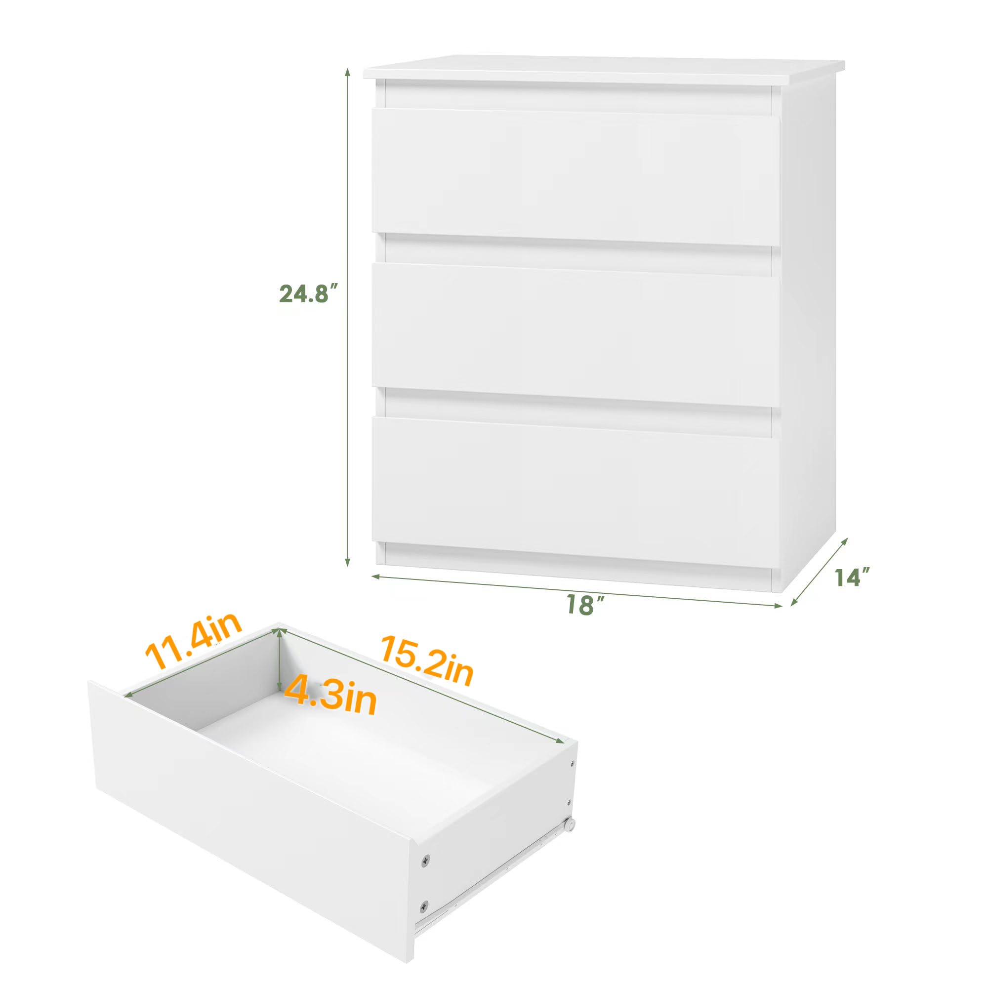 White Nightstand with 3 Drawers