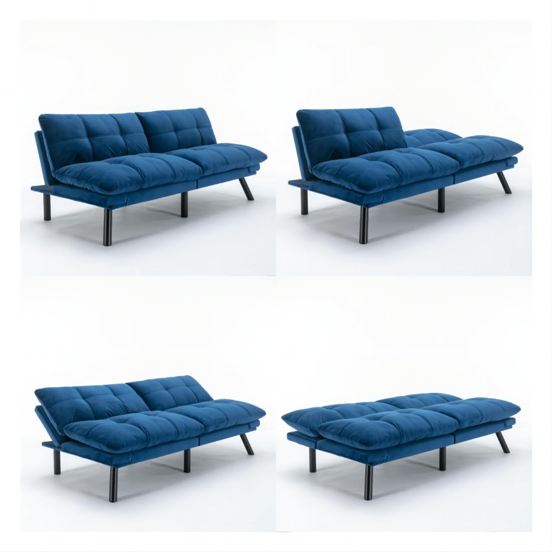 Velvet Futon Sofa Bed with Adjustable Backrest and Armrests