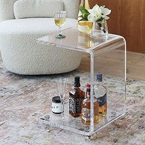 Mobile C-Shaped Acrylic End Table with Wheels