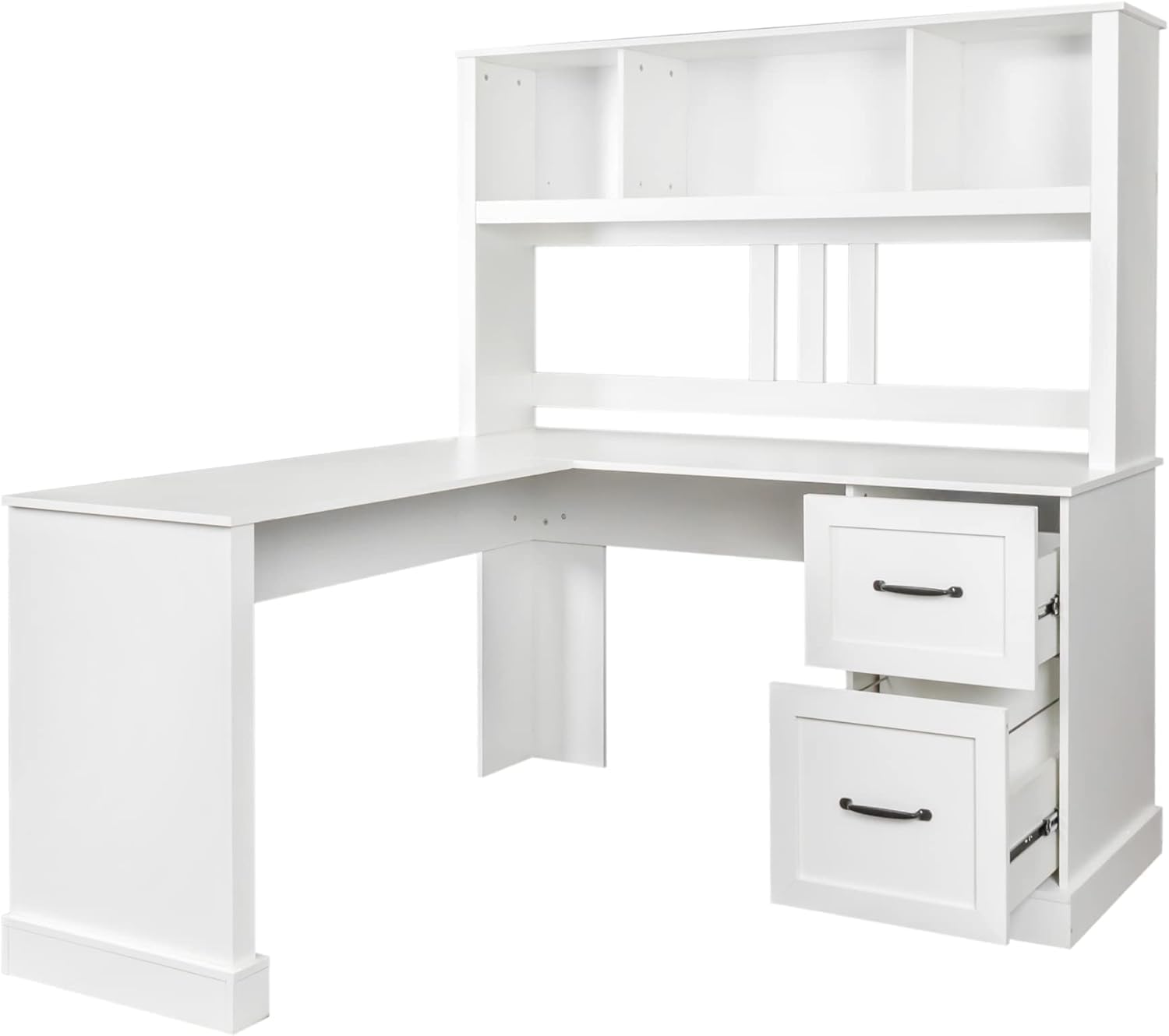 L-Shaped Corner Desk with Hutch and File Cabinet
