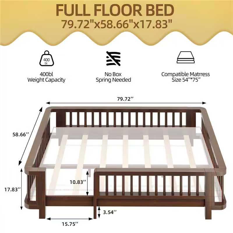 Twin Montessori Floor Bed with Rails
