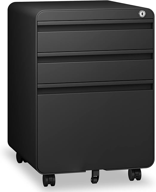 3 Drawer Mobile File Cabinet with Lock and Wheels