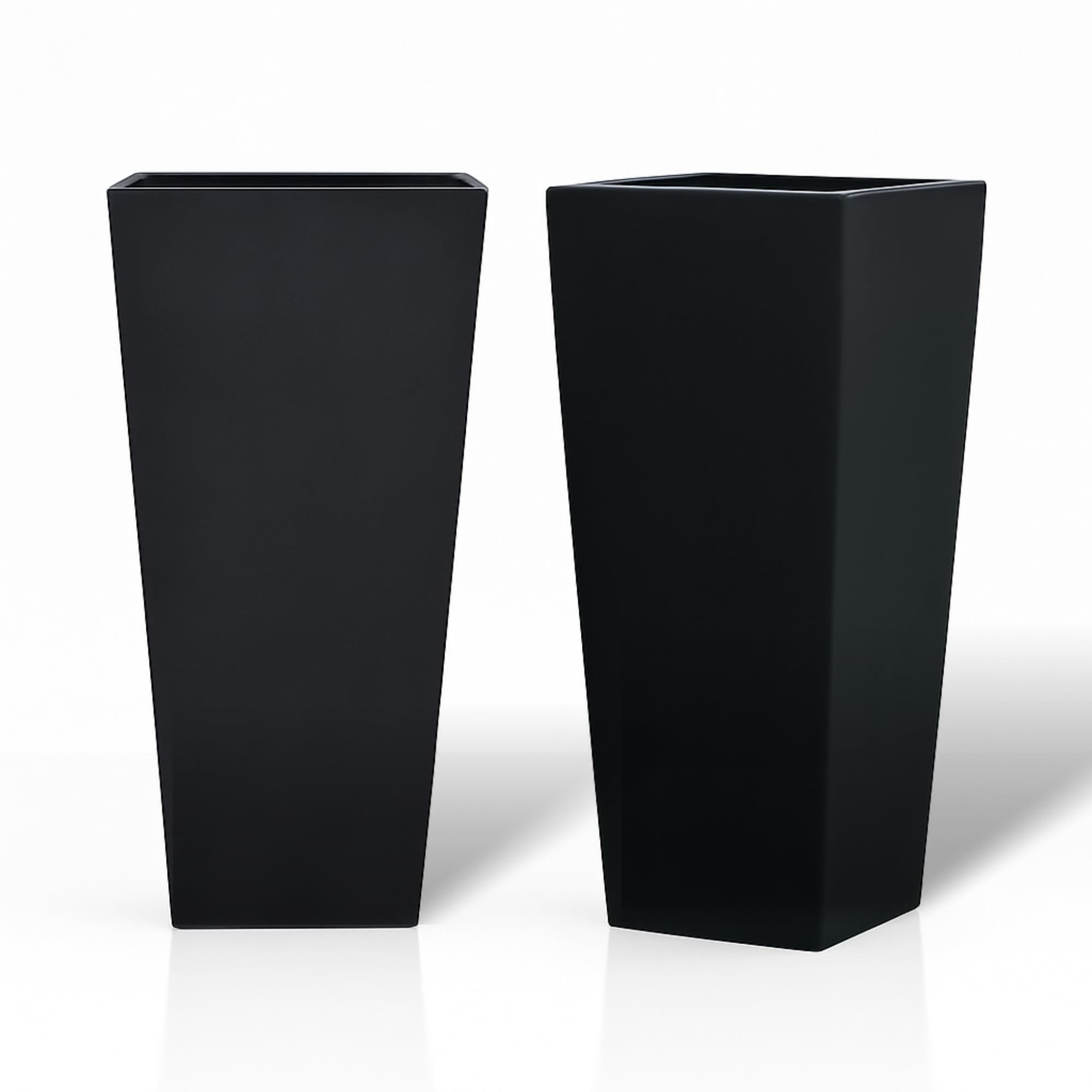 27" Tall Planters Set of 2 Black Outdoor Weather-Resistant with Drainage