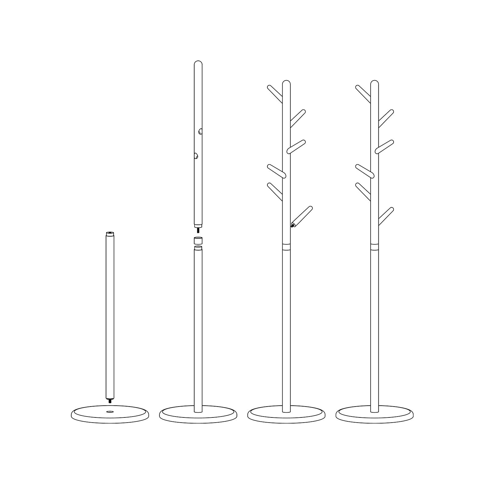 Solid Wood Coat Rack Freestanding with 6 Hooks