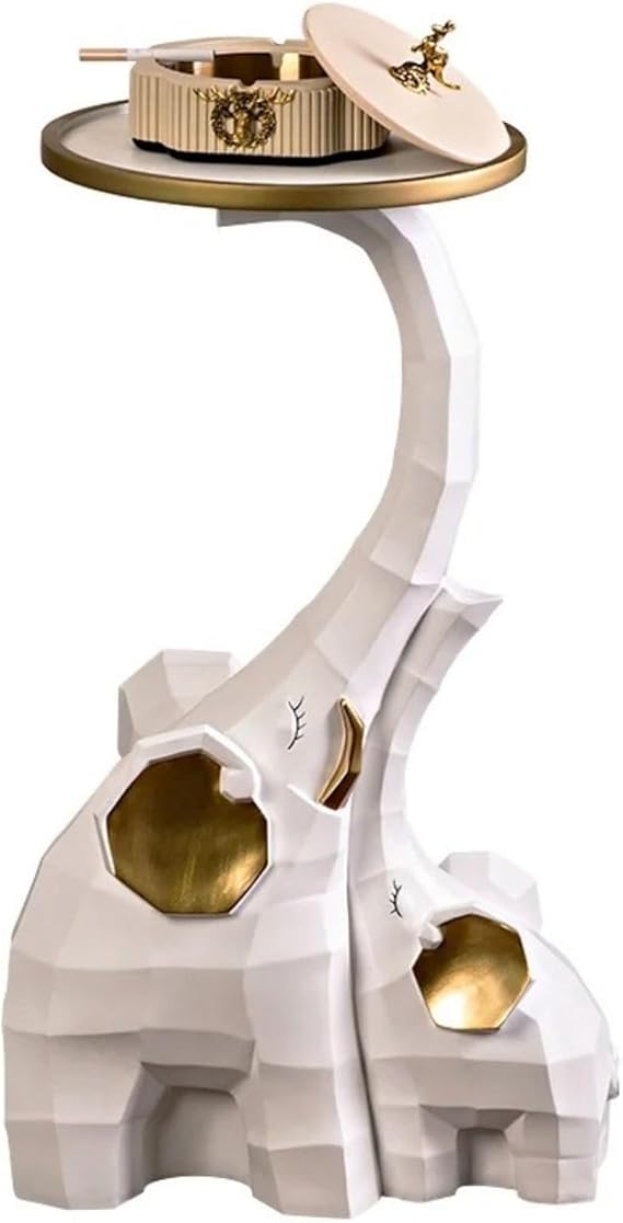 White Elephant Statue Side Table with Clear Glass Top