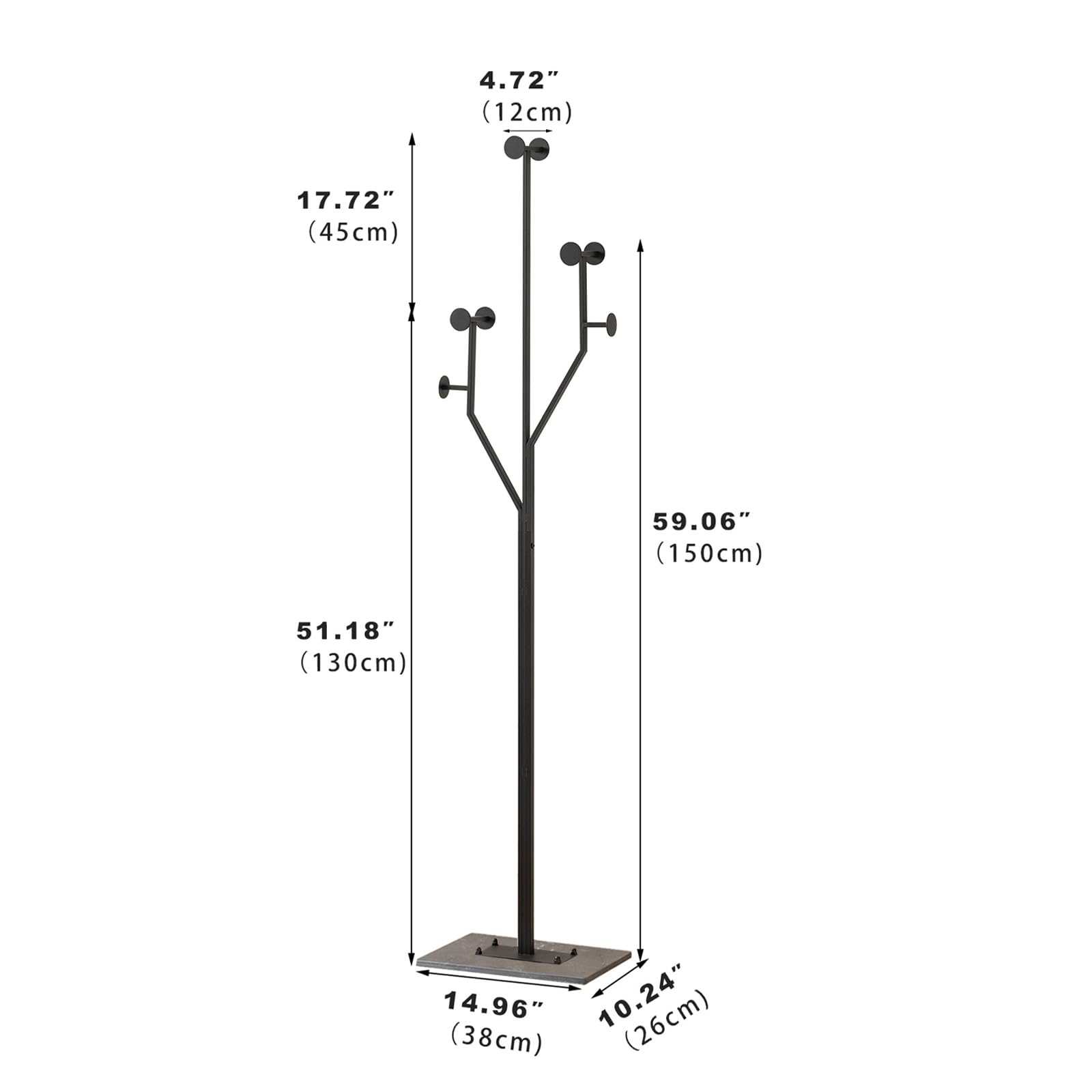 Freestanding Coat Rack Tree-Shaped Metal with Marble Base