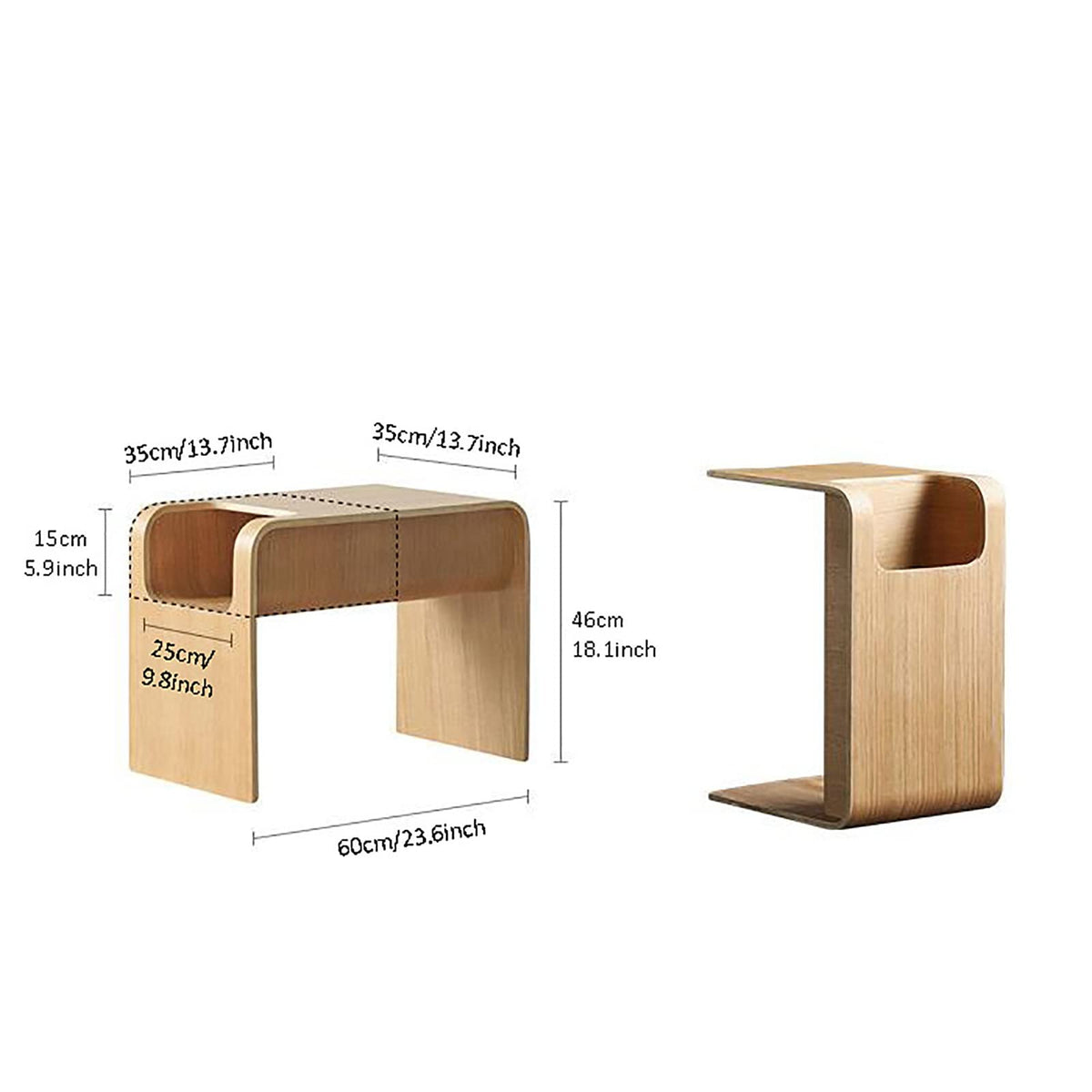 Wood C-Shaped End Table with Storage
