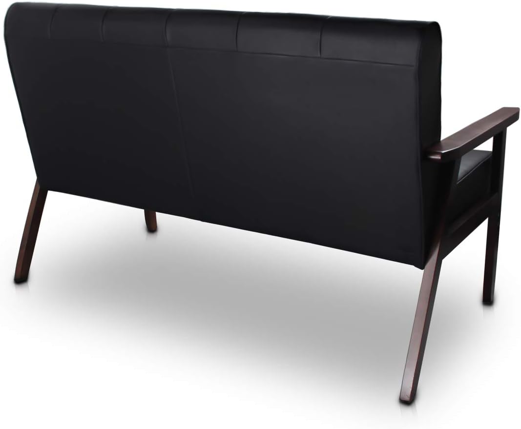 Mid-Century Modern Loveseat Sofa with Faux Leather Upholstery