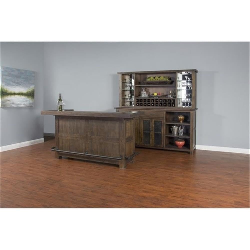 Wood Home Bar with Shelves and Drawers