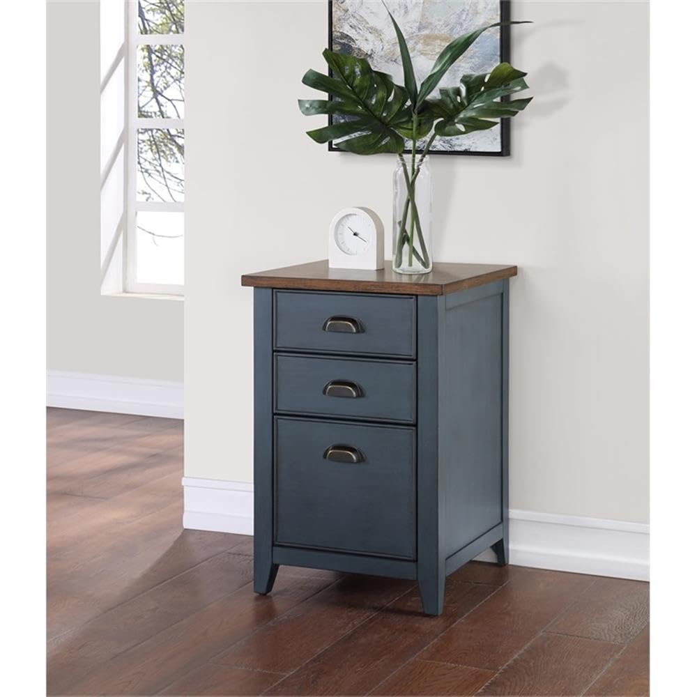 Dusty Blue Wood File Cabinet with Adjustable Shelves