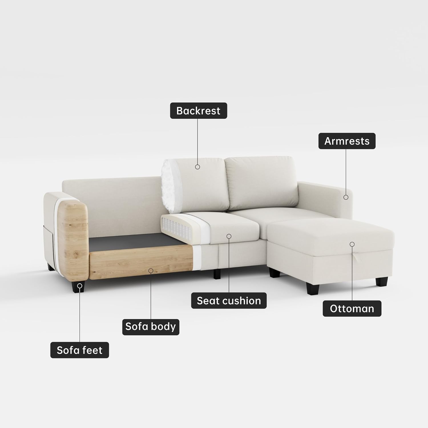 L-Shaped Sectional Sofa with Storage Ottoman