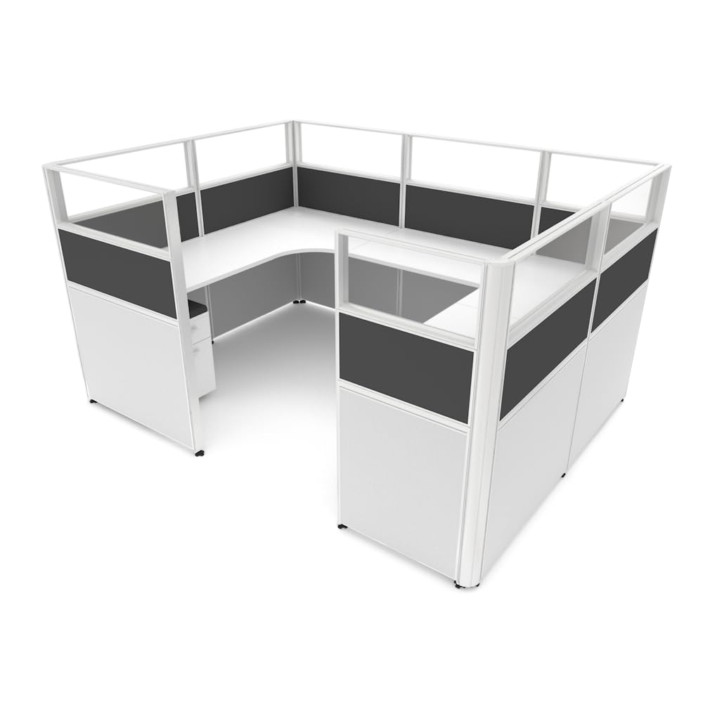 Modular Office Cubicle Kit with Adjustable Panels and Mobile Storage