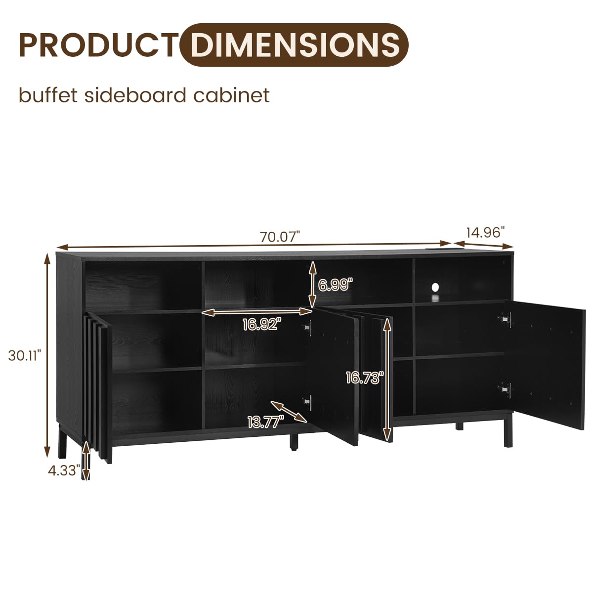 70" Storage Cabinet with Fluted Panel Doors and Power Outlets