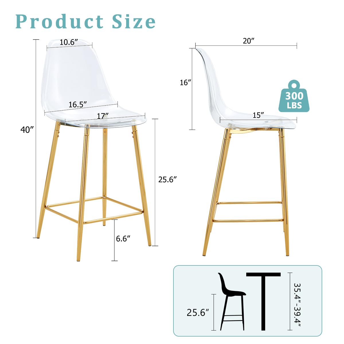 Acrylic Bar Stools Set of 4 with Metal Legs