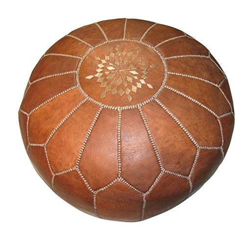 Handmade Leather Moroccan Pouf Ottoman