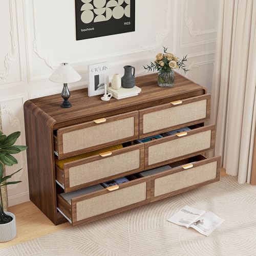 6 Drawer Dresser 48 Inch Wide Curved Wooden Chest