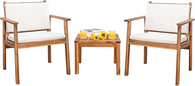 4 Piece Acacia Wood Patio Conversation Set with Cushions