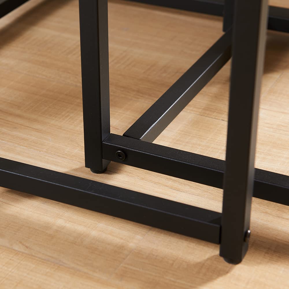 CENSI Nesting End Tables Set of 2, 20" Industrial Concrete Grey Side Table, Square Stacking Coffee Table with Thick Faux Stone Top, Modern Metal Nightstand for Living Room, Small Space, Bedroom